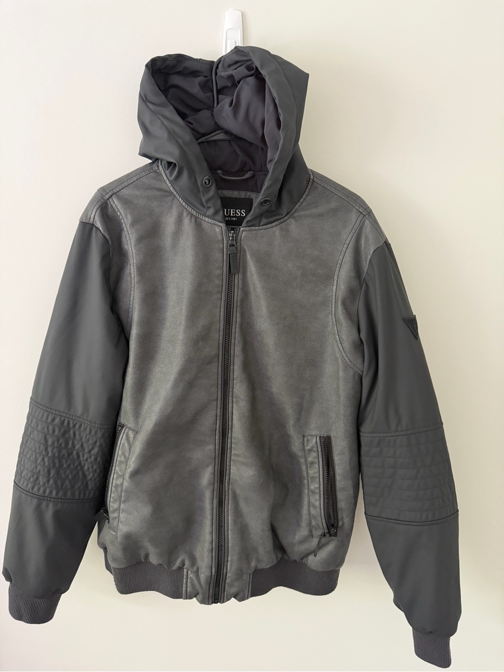 Guess Men’s Black & Gray Hooded Bomber Jacket